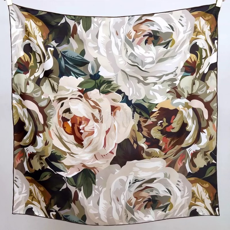 90/90尺寸、玫瑰花语早春新款方巾