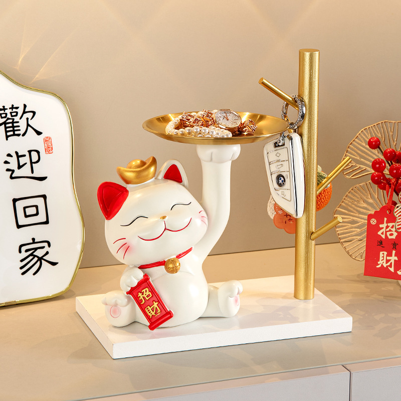 可爱托盘猫摆件卡通轻奢前台酒店铺吧台桌面送礼电视柜装饰品摆件