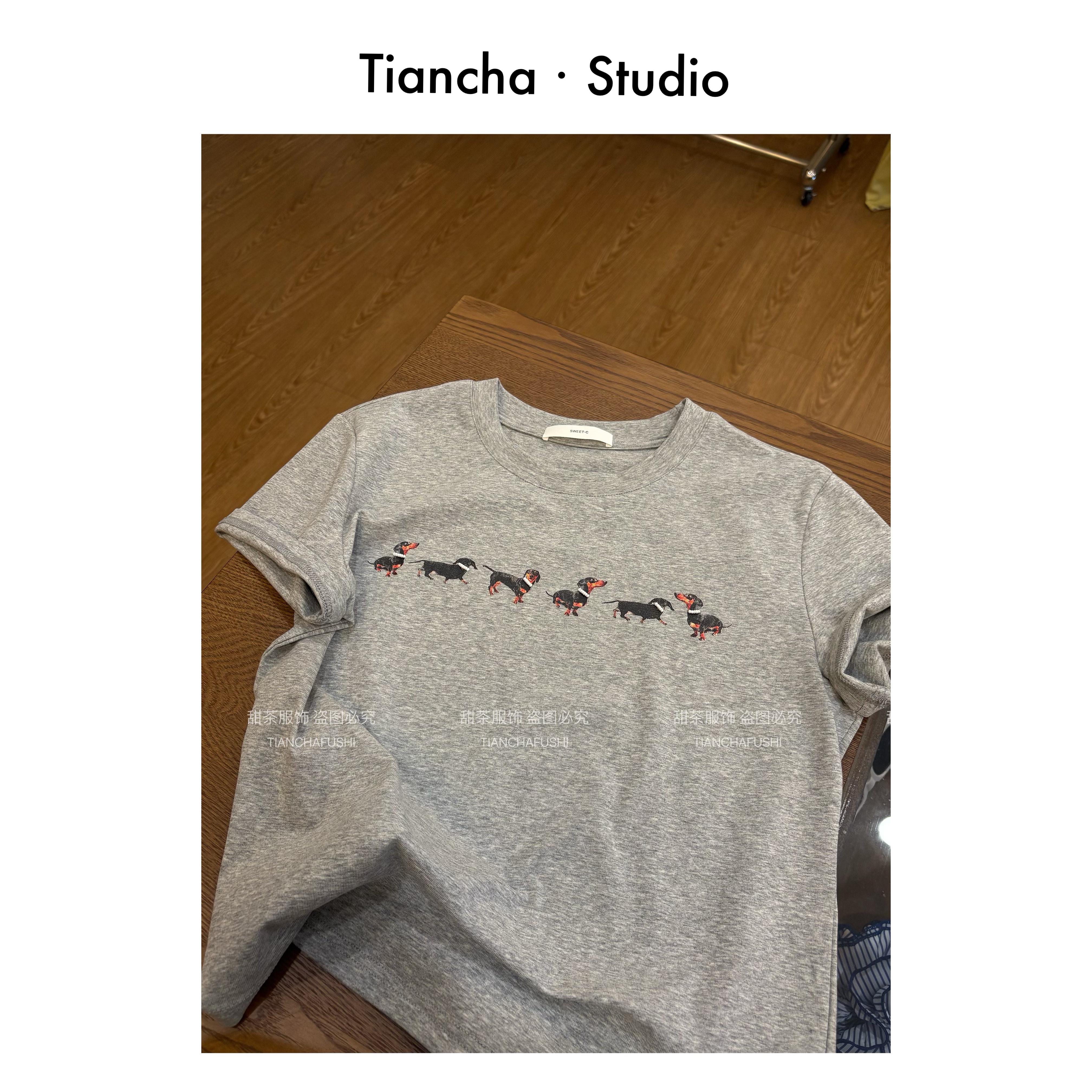 sweet c【六只狗】M440#夏季短袖T恤正肩女韩版时尚百搭
