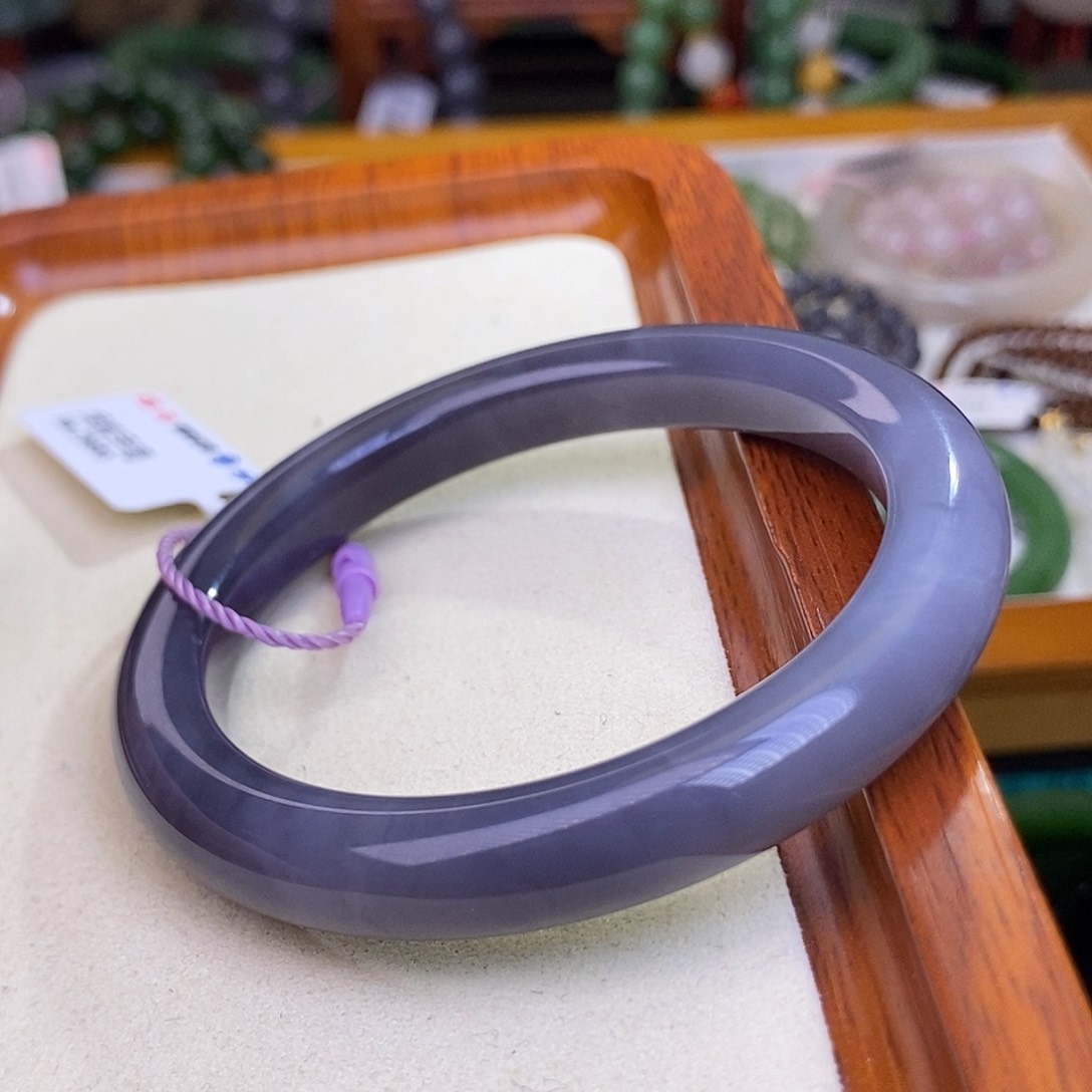 和田玉浓烟紫福利手镯54.8圈口未镶嵌