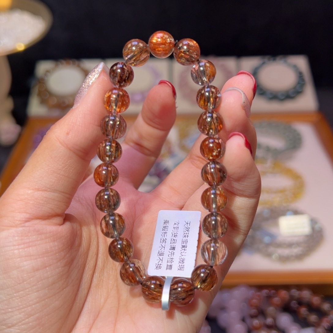 水晶手串未镶嵌8m收藏级顺发黑金超七