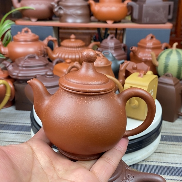 紫砂茶壶顶珠180cc原矿黄龙山红段紫砂