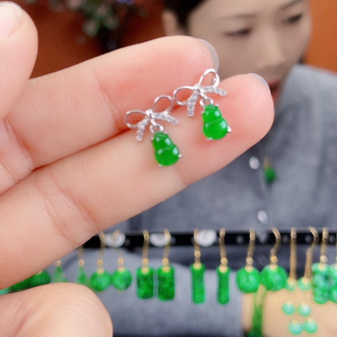 翡翠银S925镶嵌耳饰