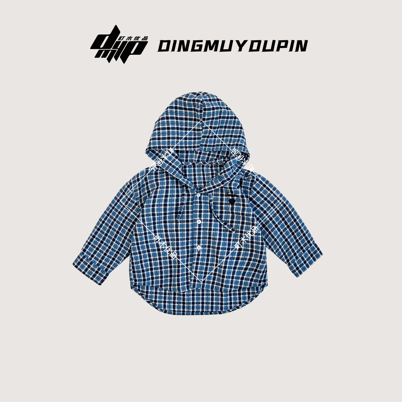 【町木优品】儿童秋季新款男童格子爱心字母纯色连帽百搭衬衫 C7061