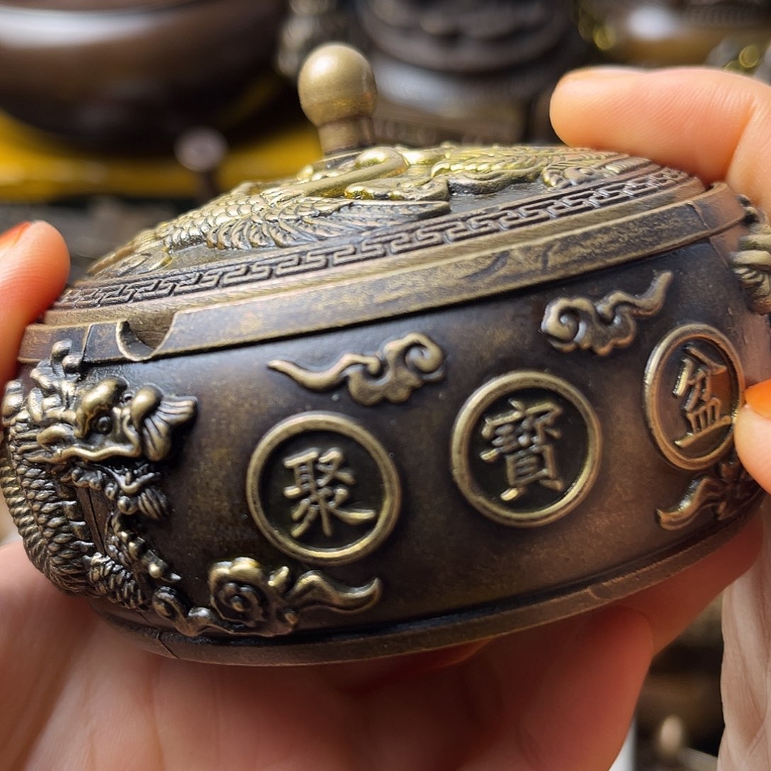 原矿风磨铜钱袋烟灰缸 