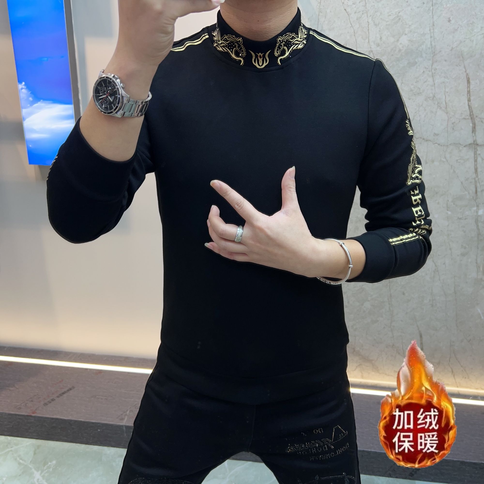 《双金马》欧货男装时尚休闲翻领轻奢空气棉百搭透气上衣潮流修身型