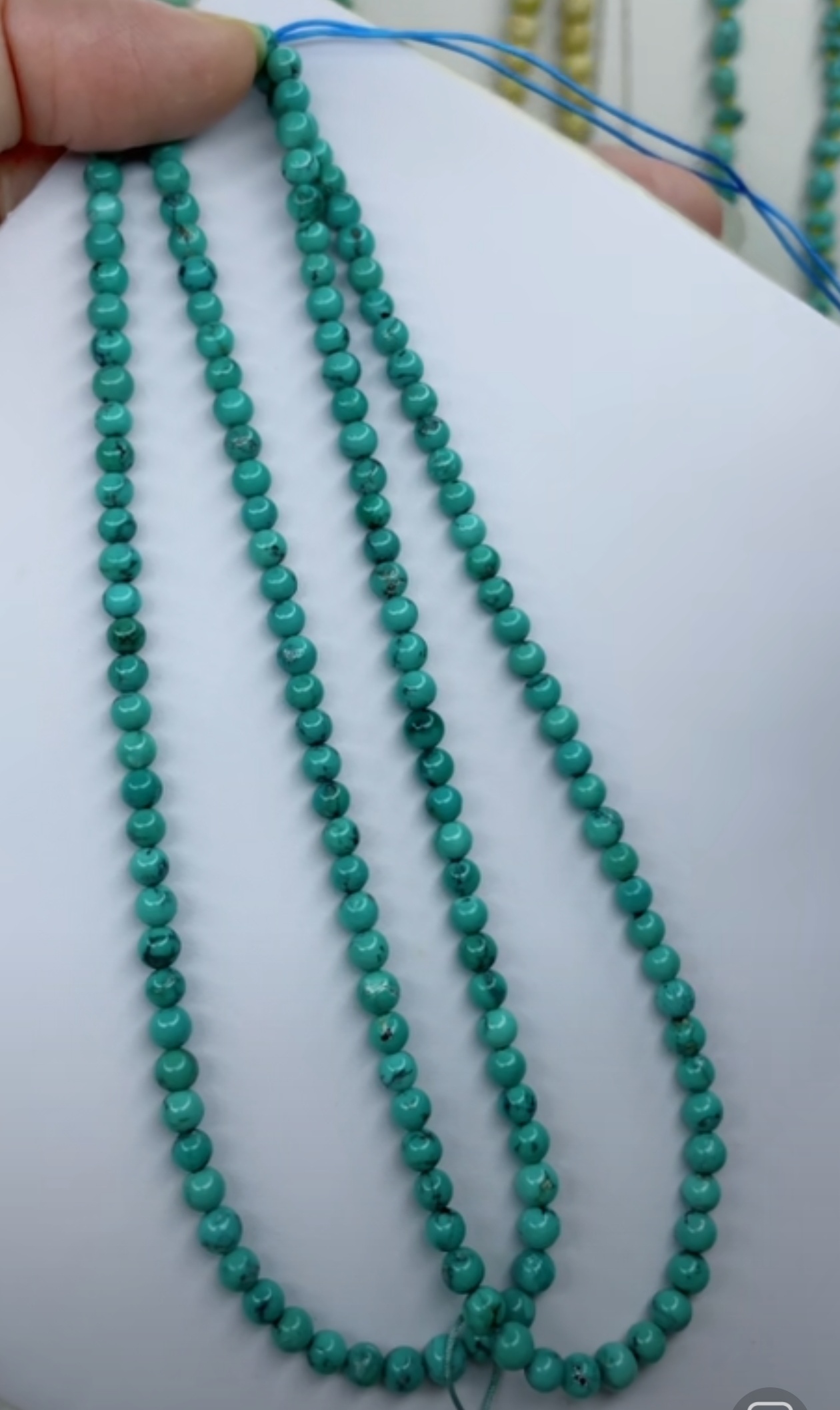 天然原矿绿松石米珠链卡3+