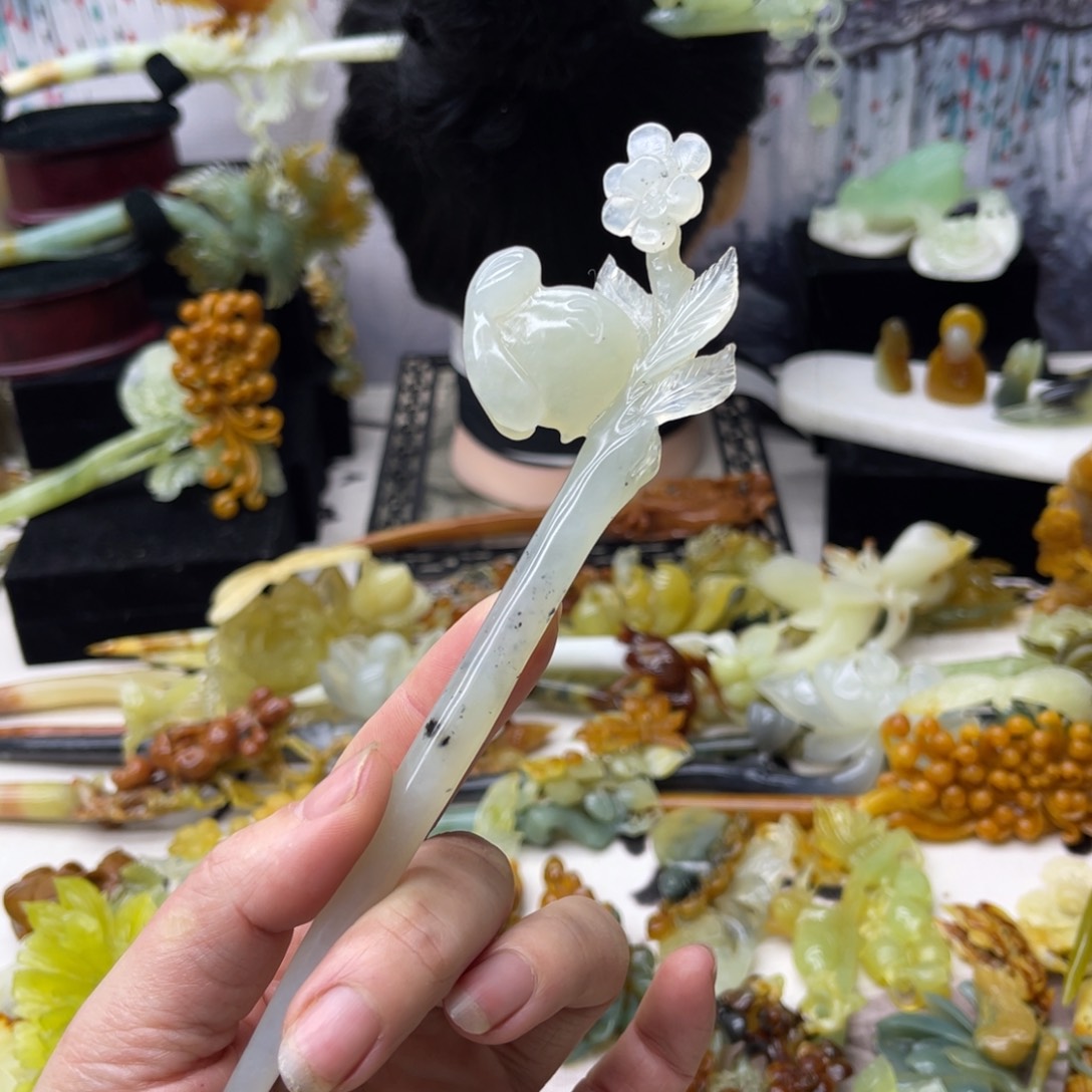 【闪购商品】蛇纹石玉发饰合金