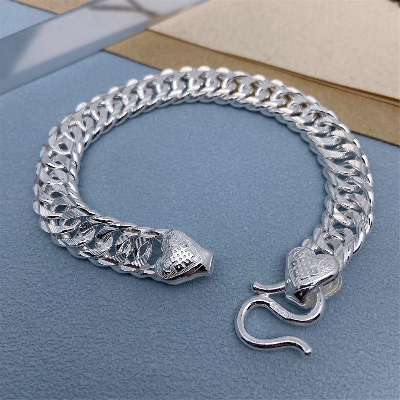 足银手链 999男士单扁个性简约时尚霸气粗款新品正品韩版马鞭银链