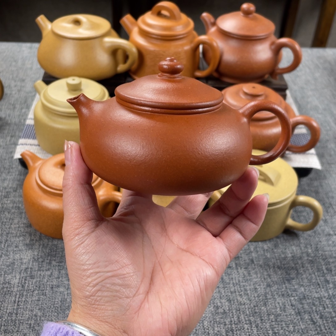 紫砂茶壶红降坡寒江全手纯红40目200