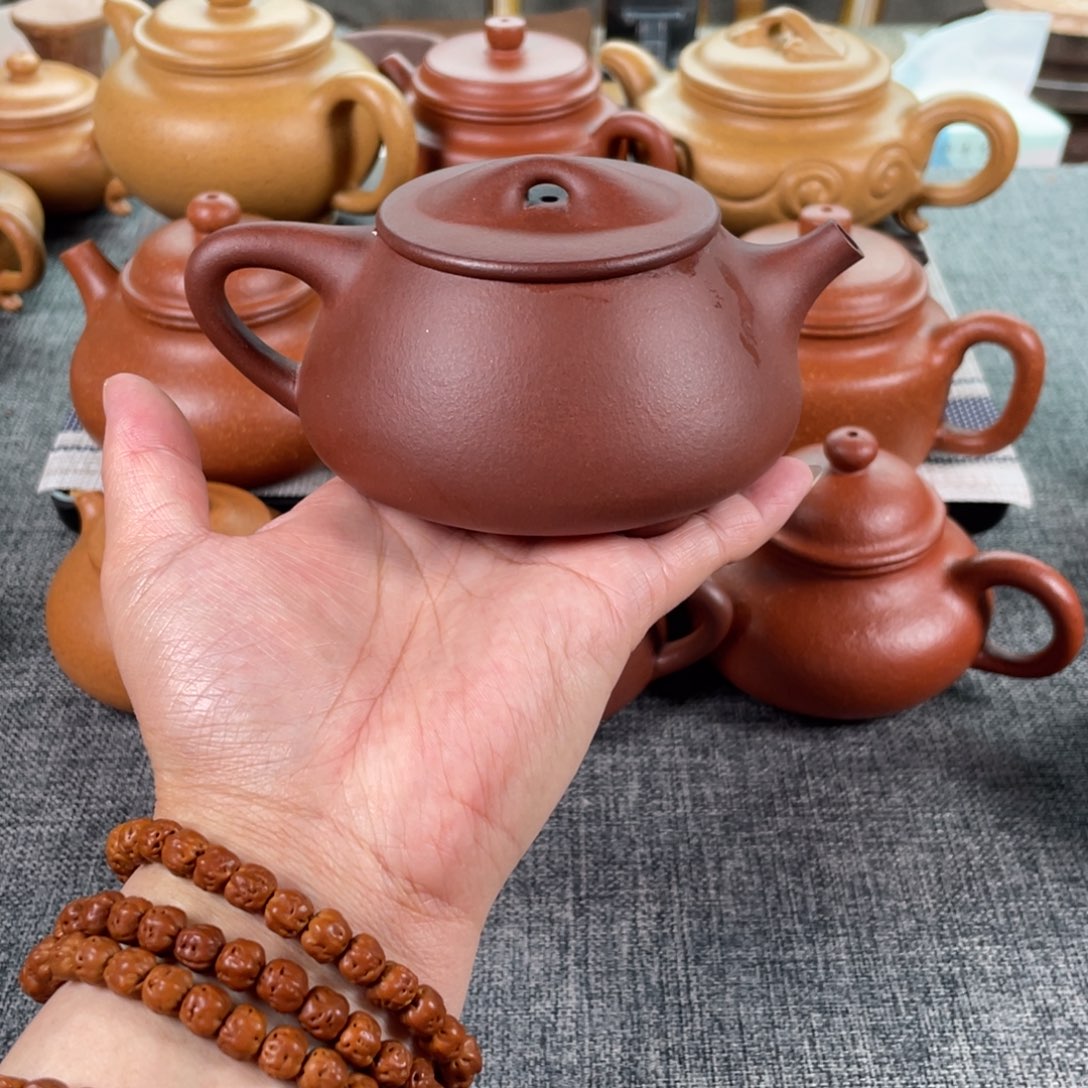 紫砂茶壶底槽清景舟石瓢全手微瑕50目230