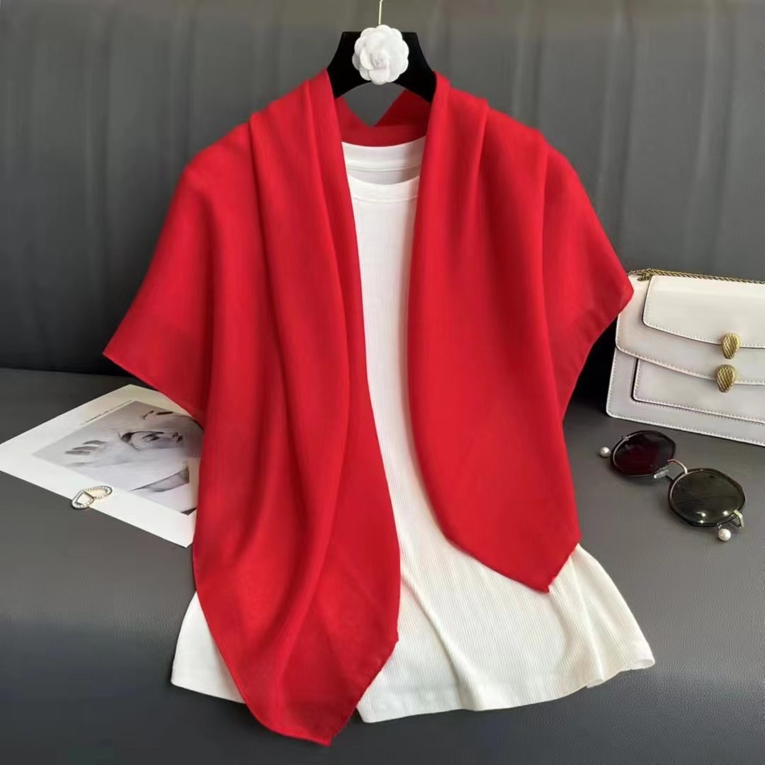 【纯色70*70】新年红色丝巾春秋围巾薄款韩系经典纯色棉麻方巾装饰