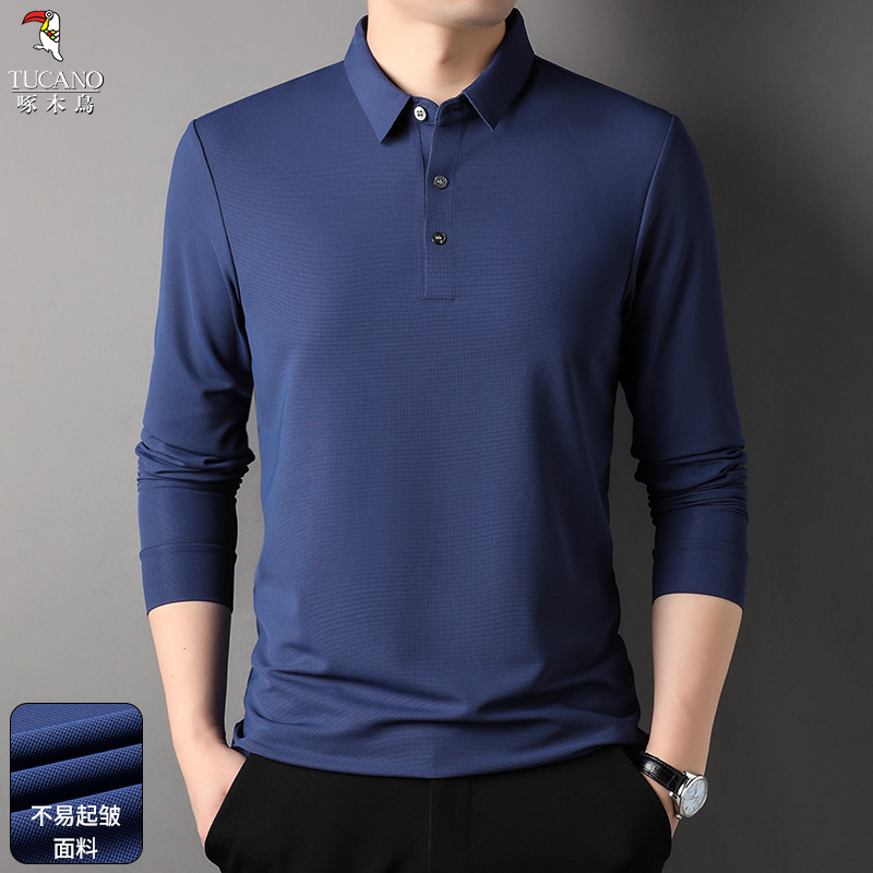 啄木鸟2025年春季新款休闲风时尚潮流舒适百搭亲肤男士长袖POLO衫