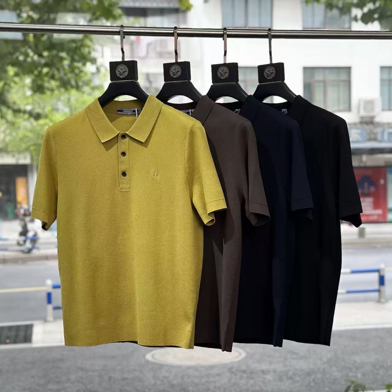 8906男士秋冬新款四平高弹翻领针织短袖打底衫