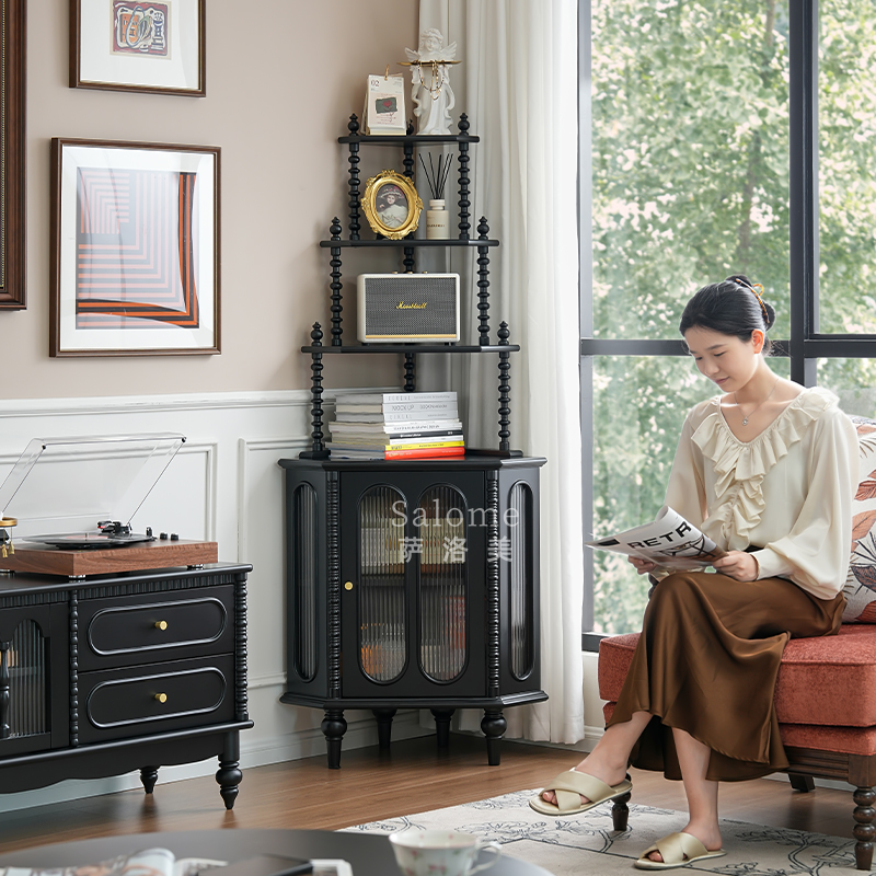 法式一体实木角柜卧室墙角三角转角置物架收纳美式客厅拐角储物柜