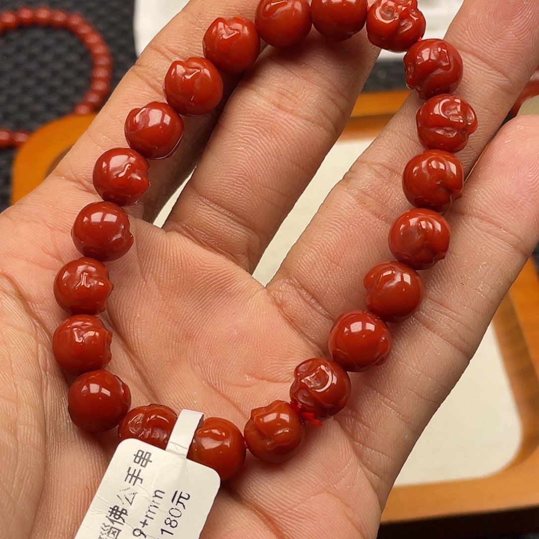 南红玛瑙未镶嵌笑口常开手串卡9