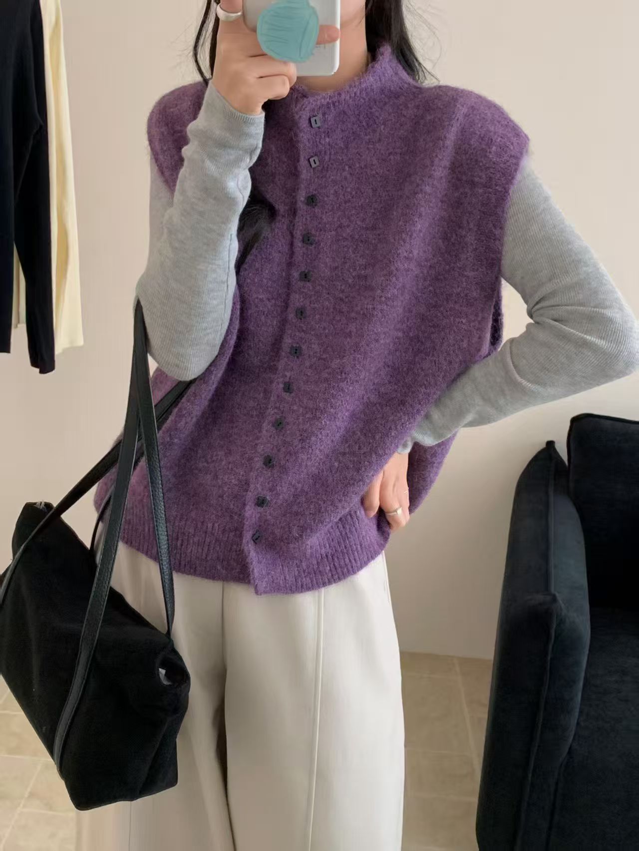 开衫半高领宽松叠穿针织衫