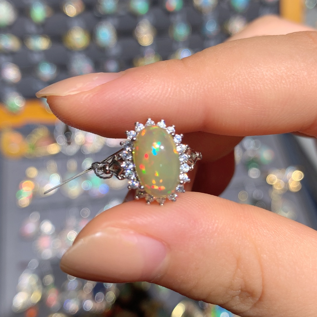 欧泊银S925镶嵌欧泊戒指t