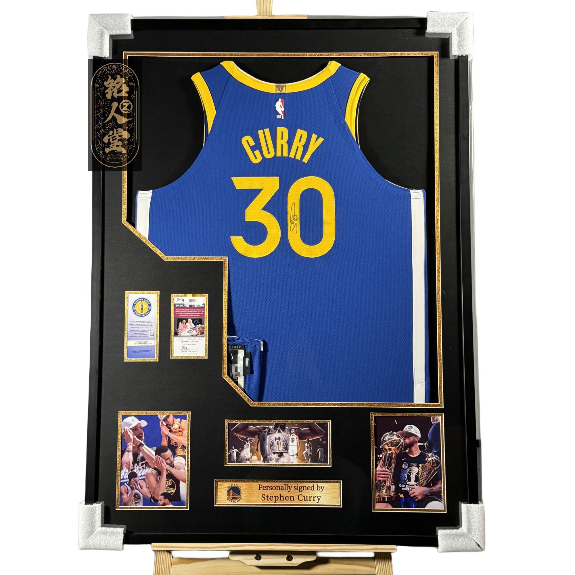 库里亲签勇士客场蓝AU大证装裱【铭人堂亲签球衣清清直播专属链接】