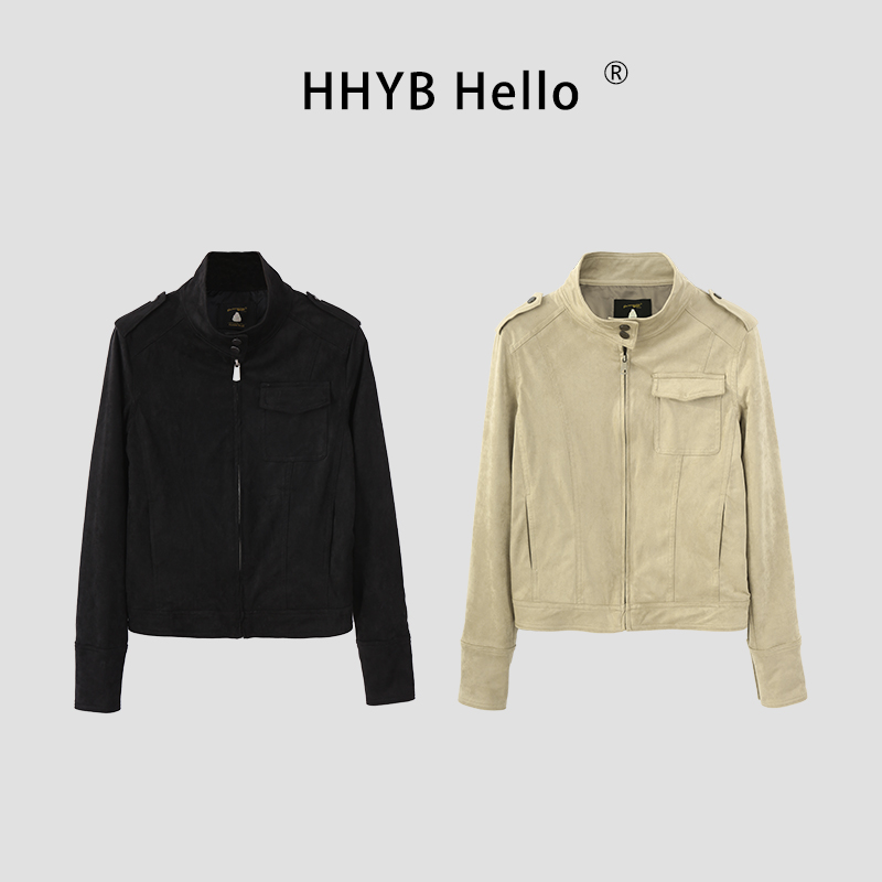 HHYB Hello2025秋季新款美式复古牛皮绒短款休闲夹克外套H70027