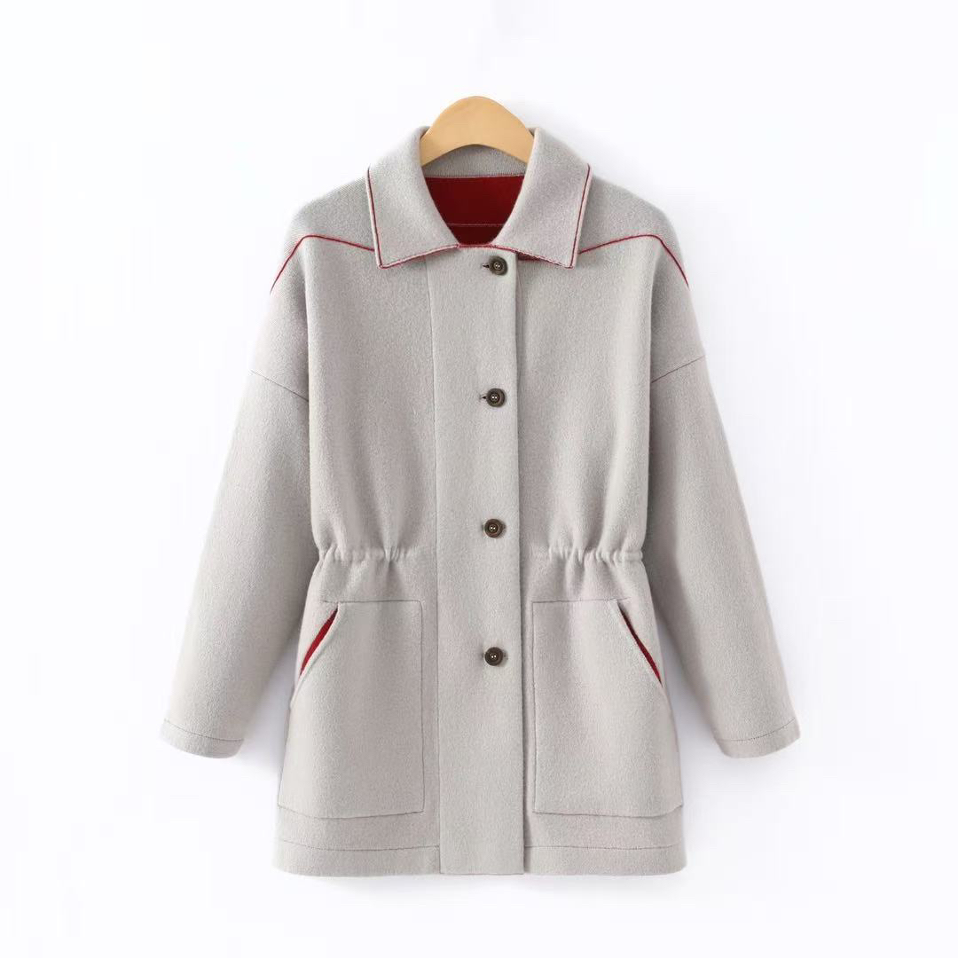 女士双面呢大衣短款纯色纯羊绒外套秋冬加厚舒适百搭山羊绒廓形