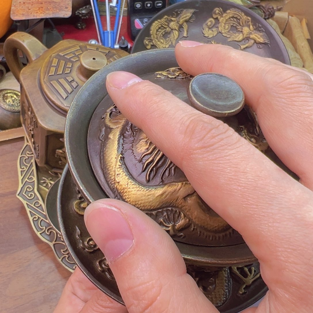 紫金风磨铜藏收三财盖碗