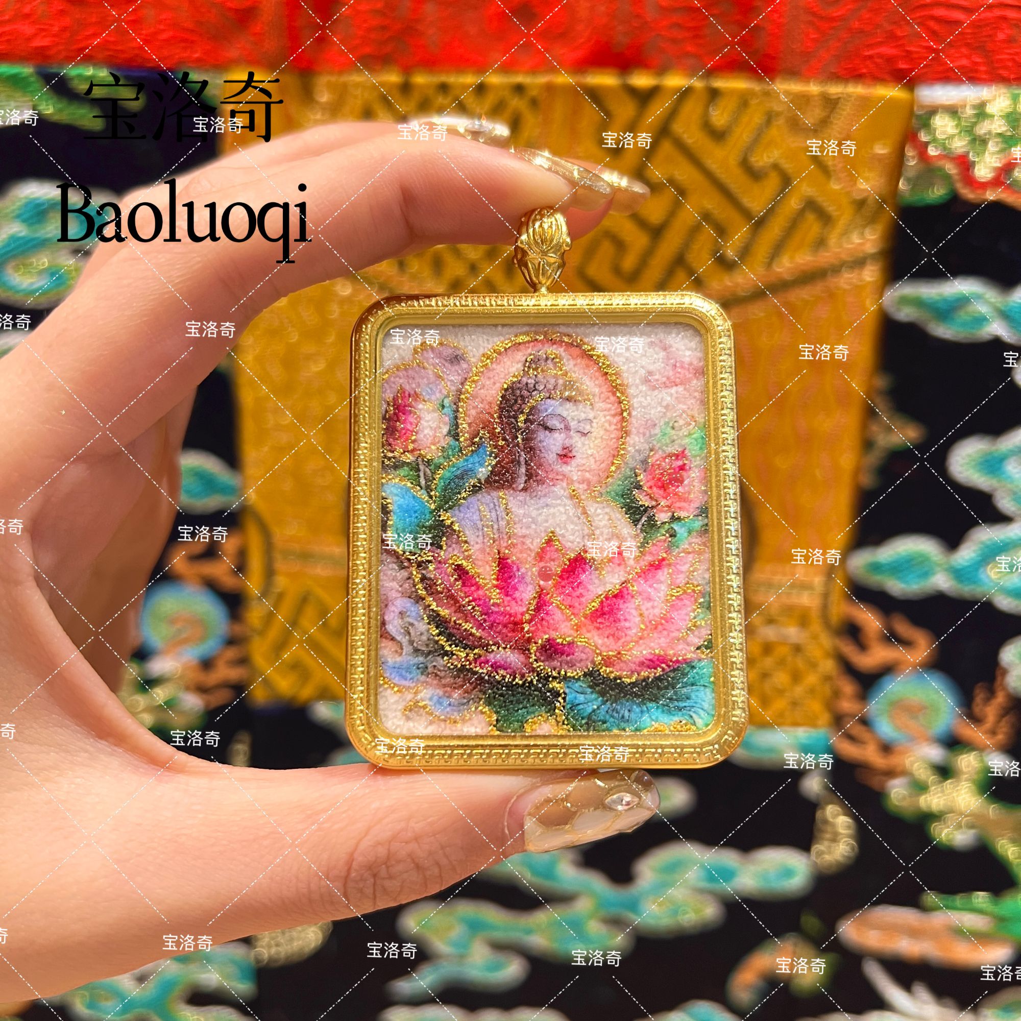 BLQTK-041 莲花释迦如来佛黄财神手工砂双面唐卡