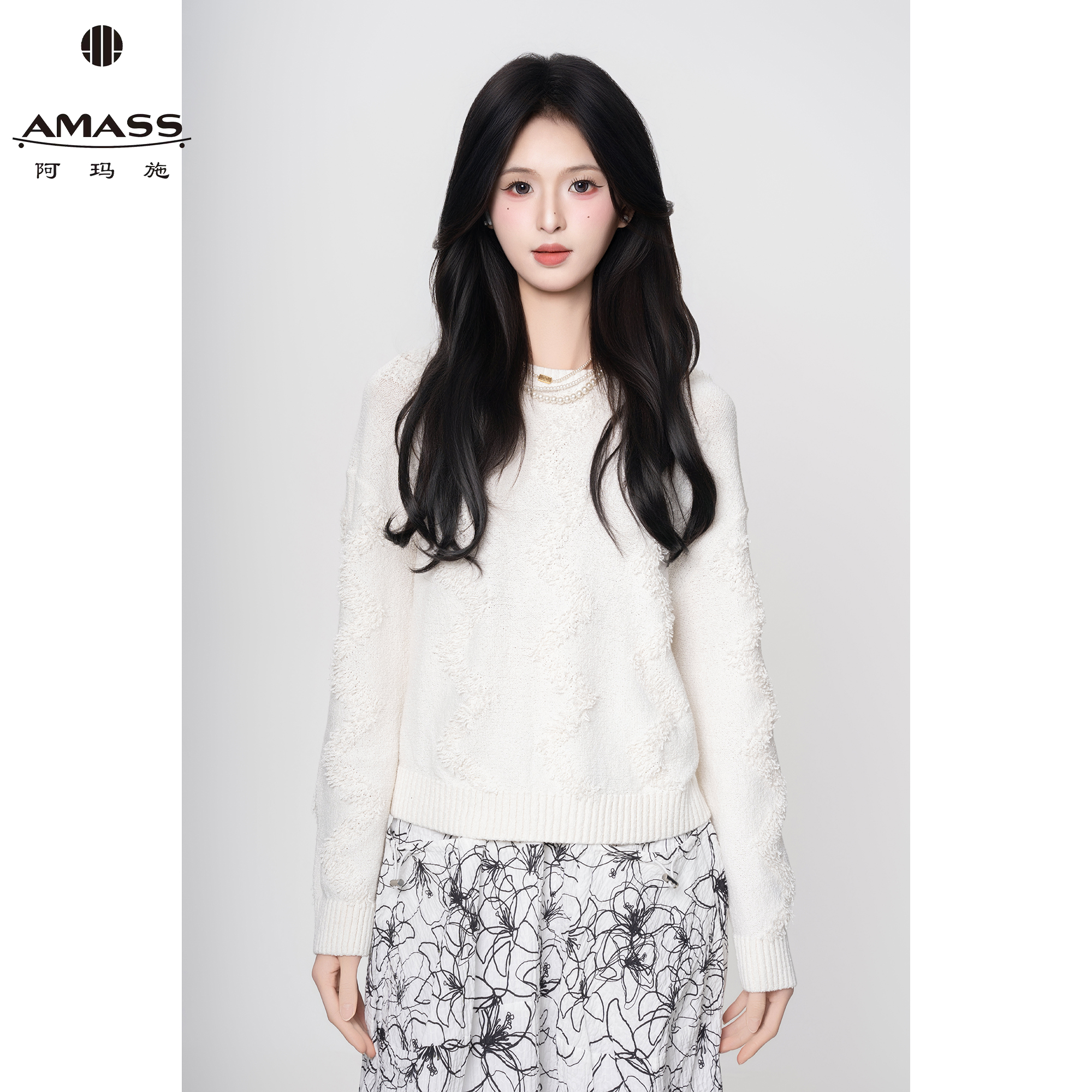 AMASS/阿玛施春季新款千金风圆领时尚气质套头百搭针织衫女538046
