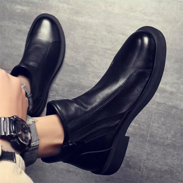 男士暗黑马丁靴手工男款休闲皮鞋拉链透气圆头头层牛皮高帮马丁靴