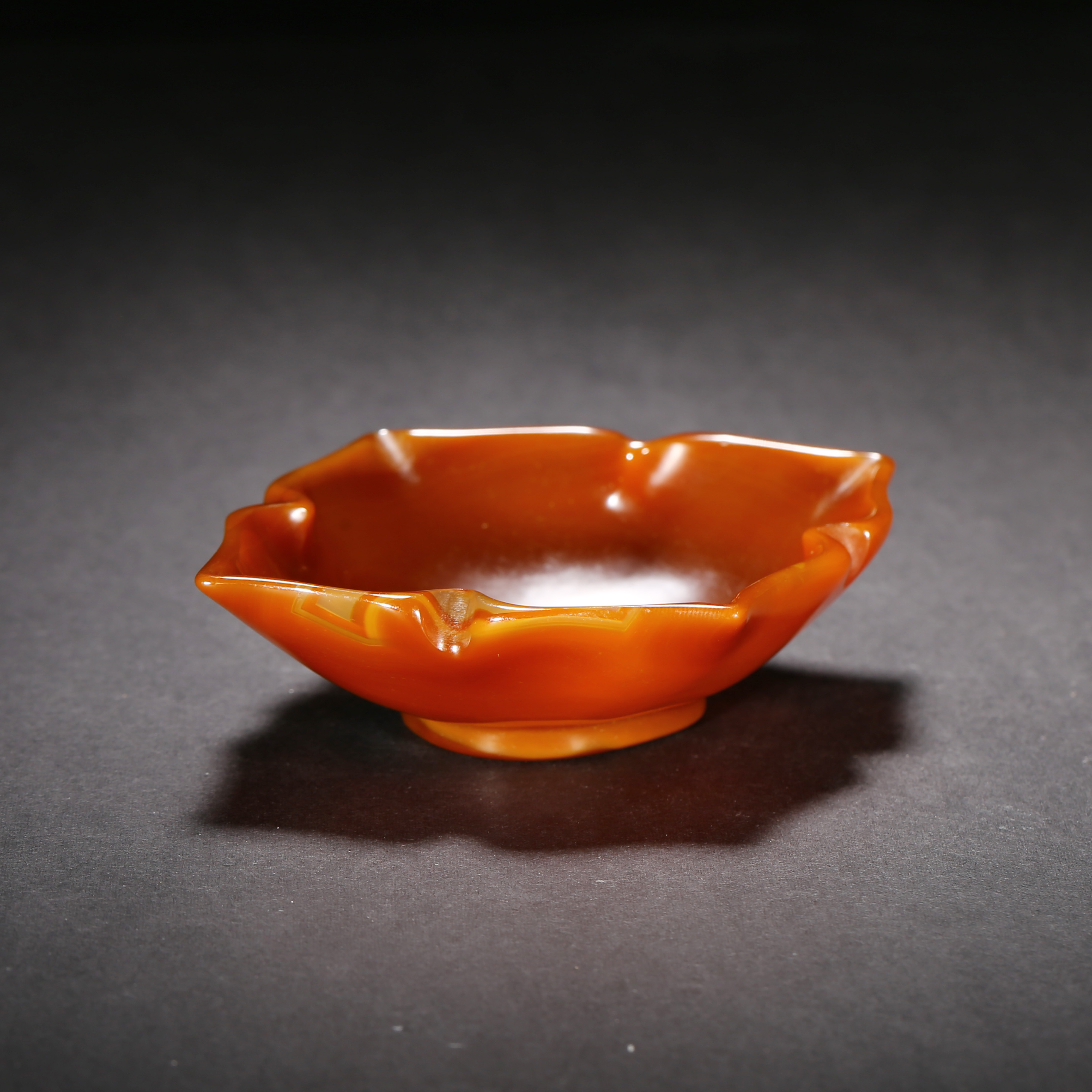 清代*荷叶形玛瑙笔洗/12LB5047/玛瑙【北京文博】