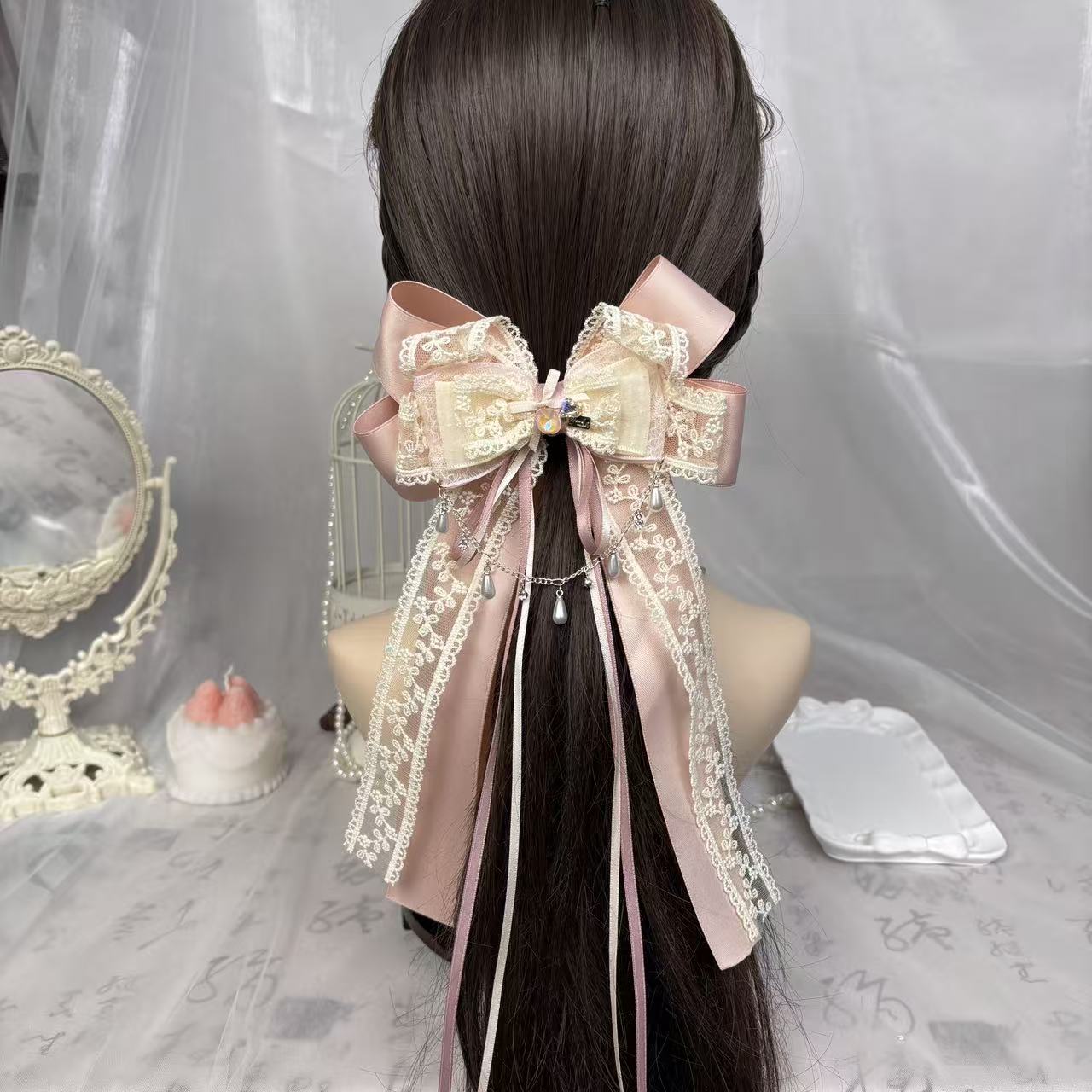 【蕾丝少女】日常百搭蝴蝶结发夹新中式弹簧夹纯手工发饰