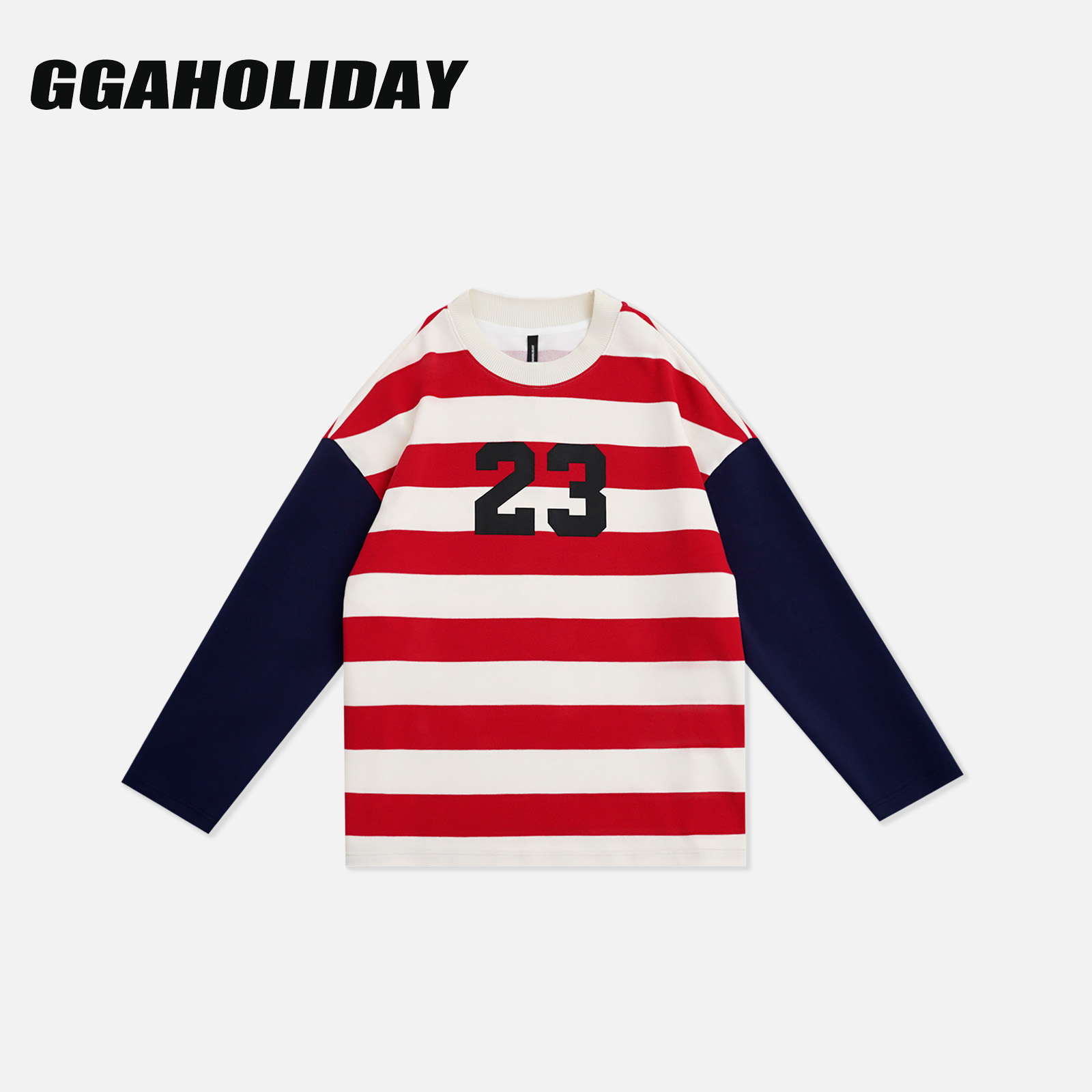 GGAHOLIDAY 秋季时尚休闲潮流复古宽松条纹撞色显瘦卫衣-153245