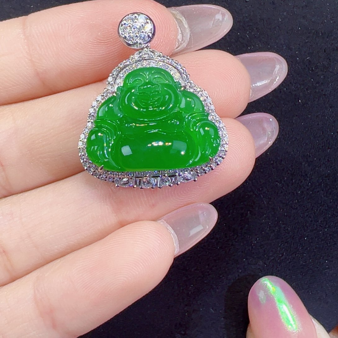 翡翠颈饰18K金镶嵌佛公