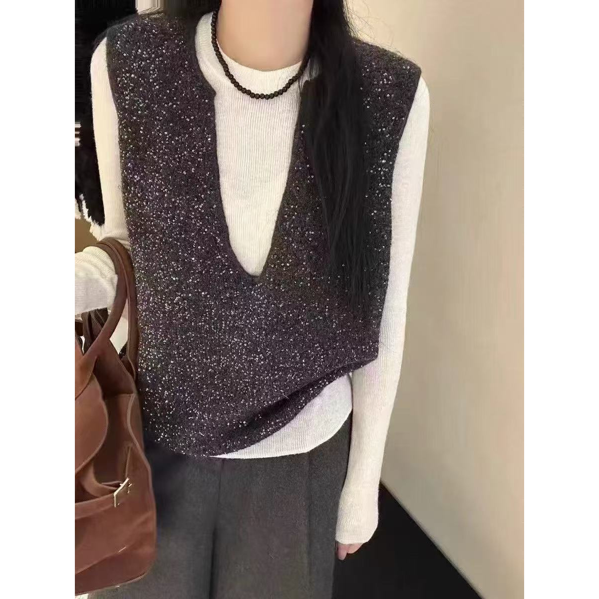 【玉姐家】轻奢设计感细闪背心针织衫90-140 新选f922 J022601