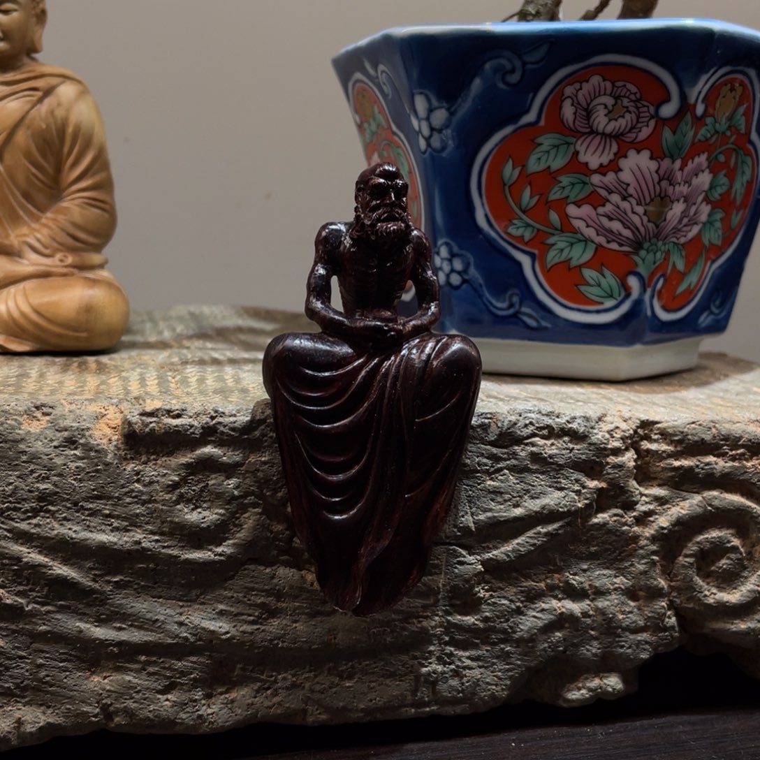 @***r香榧木紫檀木雕达摩摆件