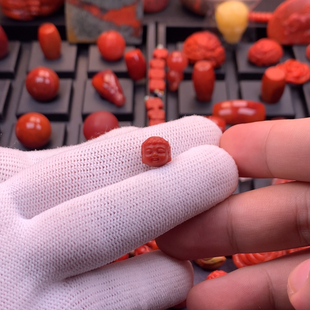 南红玛瑙未镶嵌精工雕刻宝宝佛头配珠9.5mm