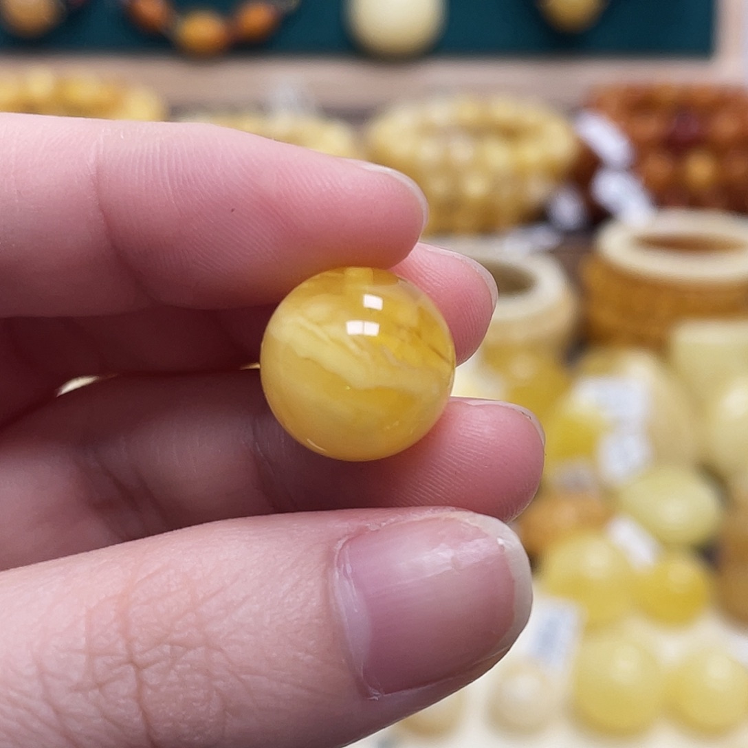 蜜蜡未镶嵌珠宝奇石14.1mm妖花圆珠 瑕 福利