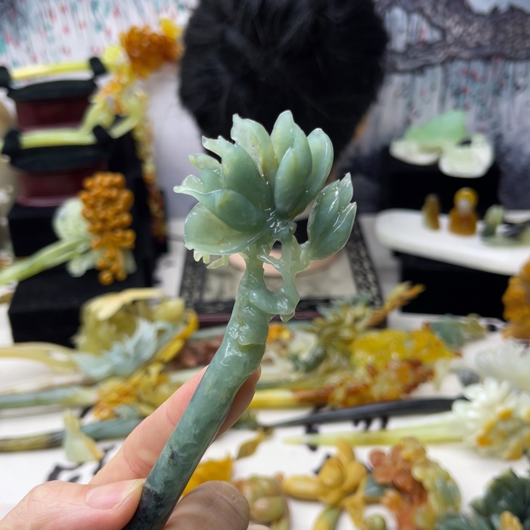 【闪购商品】蛇纹石玉发饰合金宁*