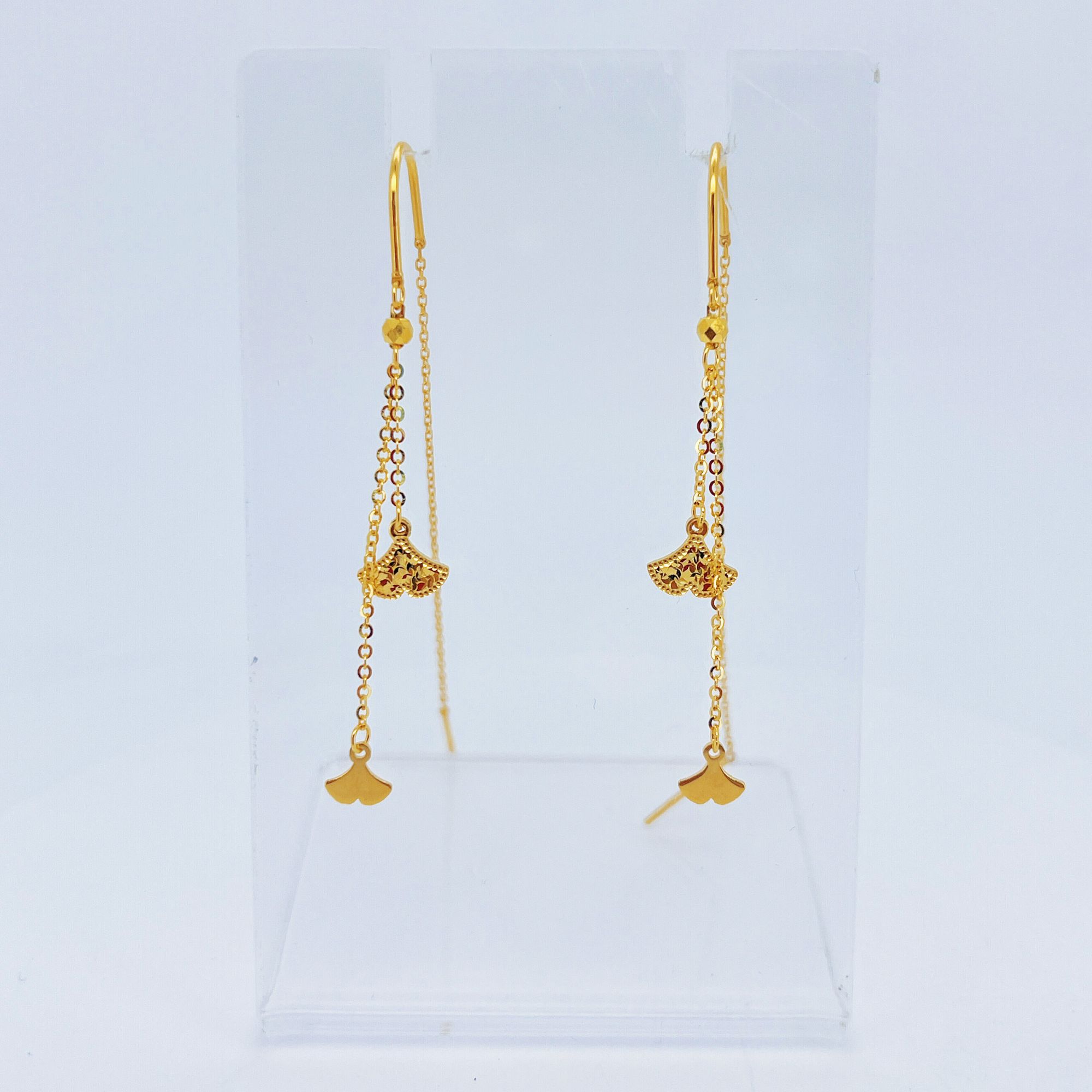 足金999黄金U型扇形金耳线2.4-