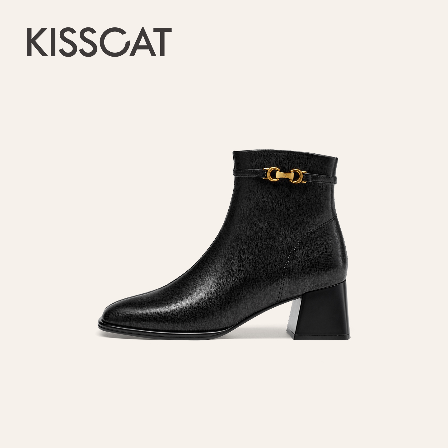 【商场同款】接吻猫2025年冬季舒适通勤舒适方头时装靴KA65788-10