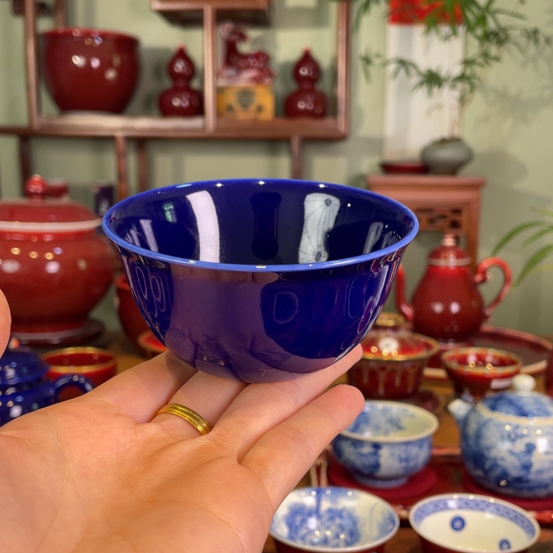 清欢雅玩原矿霁蓝鸡缸杯