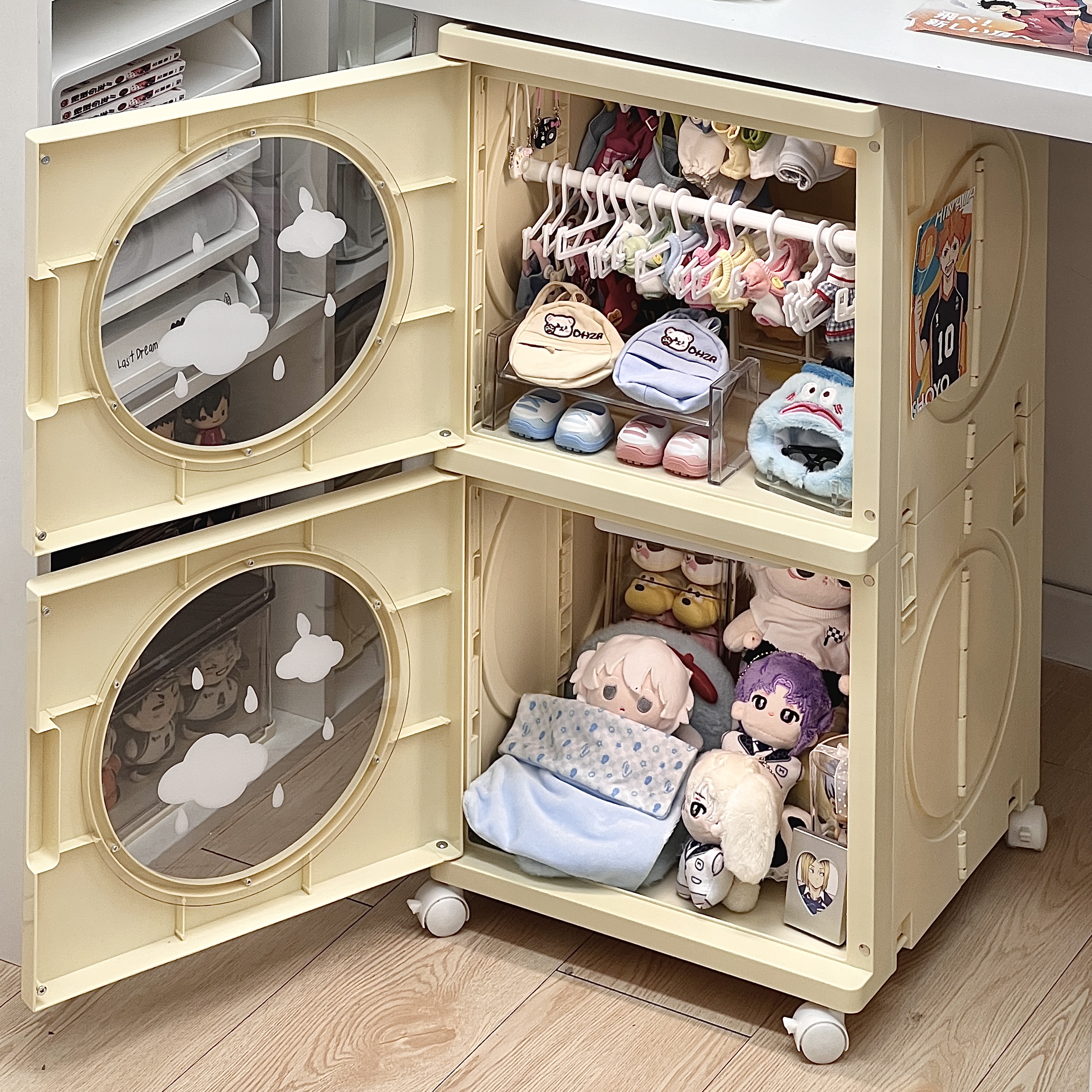 娃娃收纳柜书桌旁可折叠落地移动夹缝卧室多层储物柜子客厅小推车