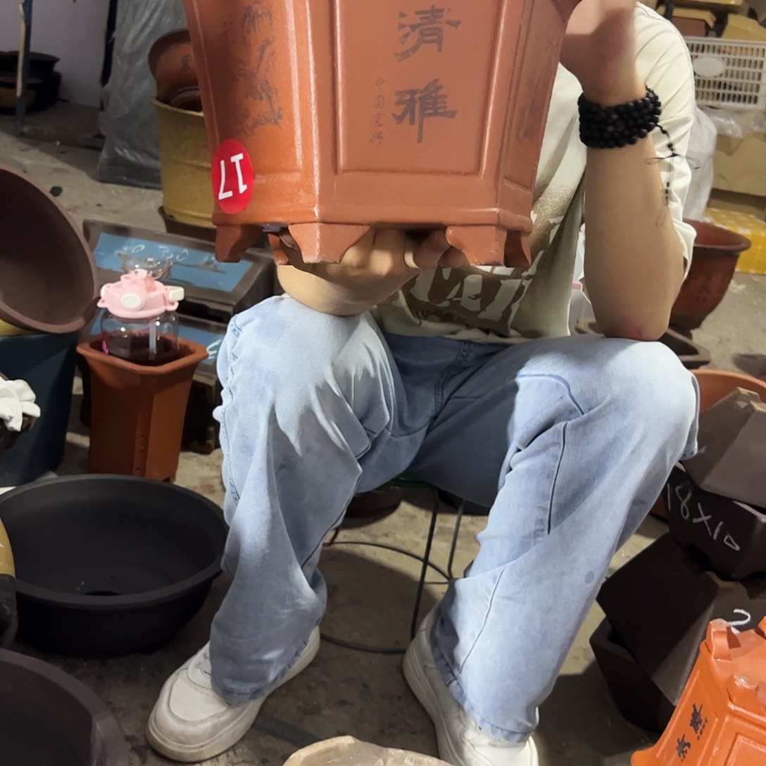 宜兴紫砂花盆32红清雅六方