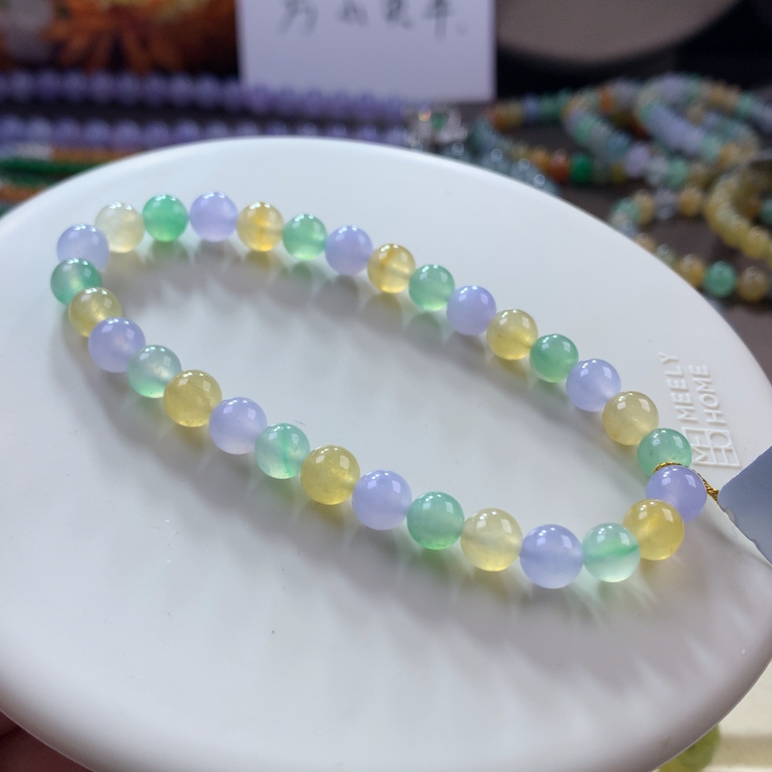 翡翠手链未镶嵌冰胶甜妹马卡龙手串