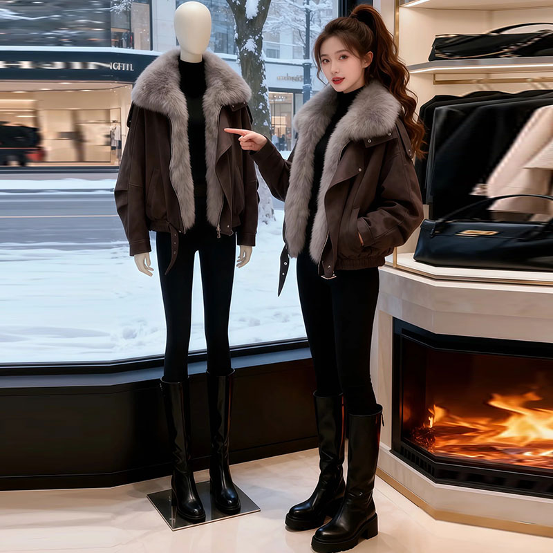 【雪松风信】宽松百搭工装毛领设计棉衣外套2025冬季新款棉服