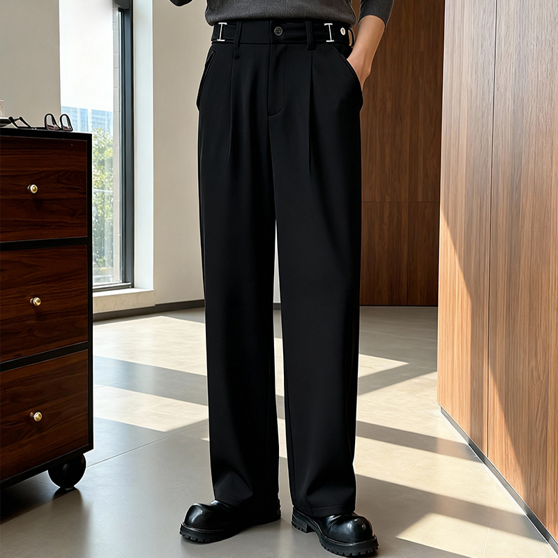 【微堆西裤】新款男士百搭直筒宽松显瘦高腰时尚加长版拖地休闲裤