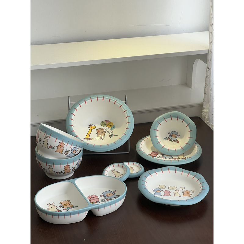 蓝色小羊陶瓷餐具磨砂质感韩系ins风送礼组合