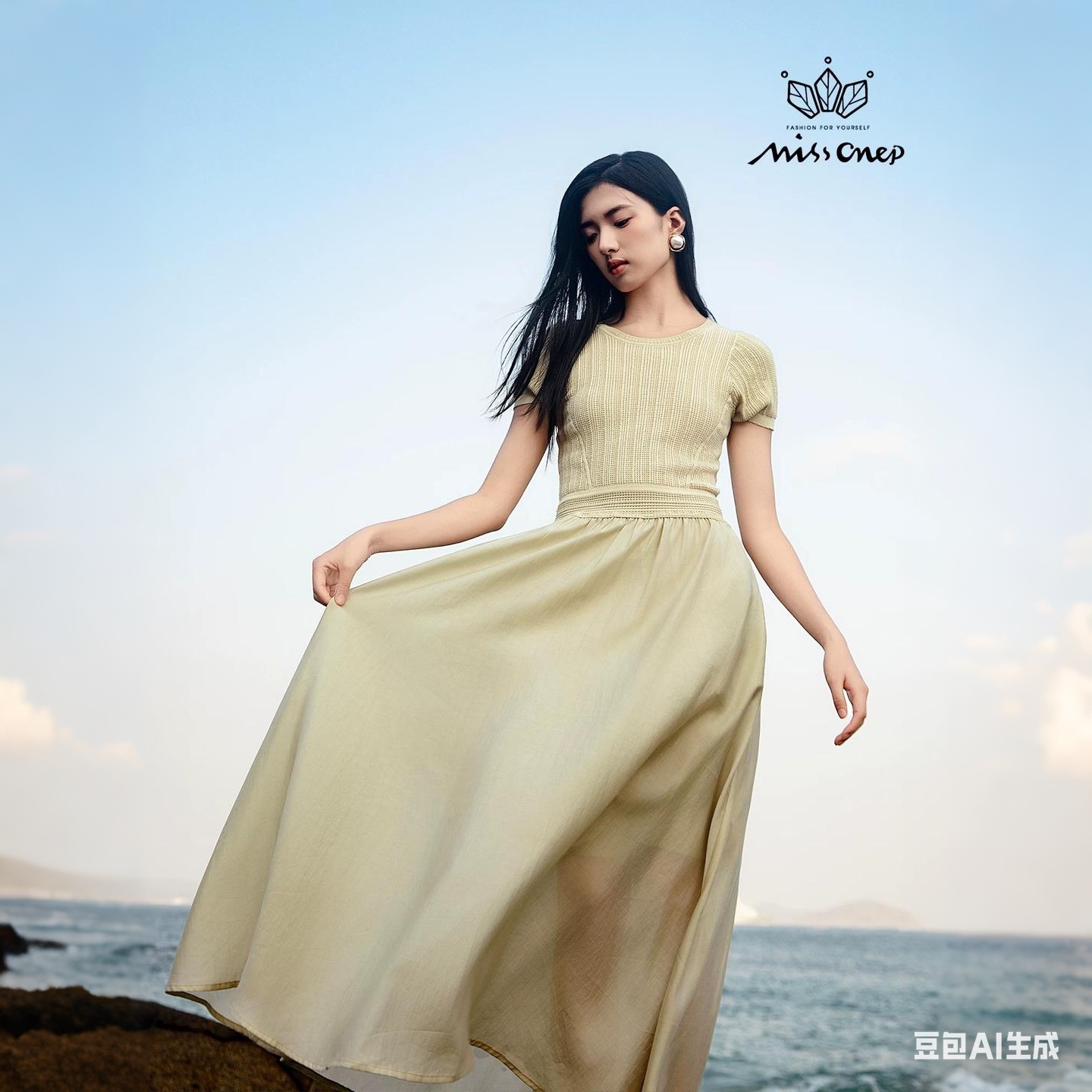 夏季新款圆领纯色短袖高级感气质连衣裙