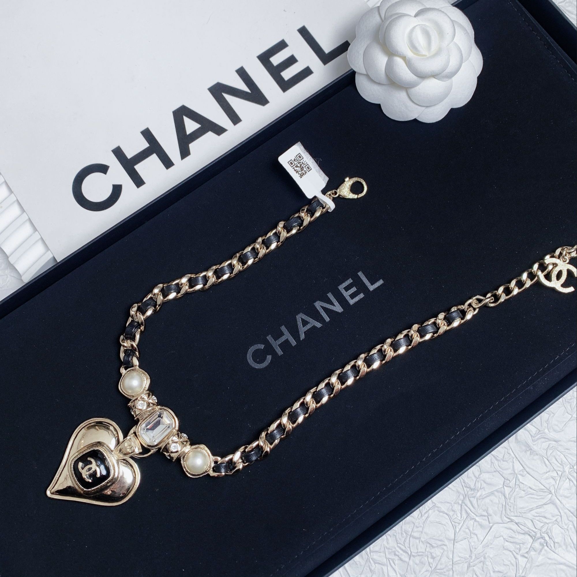 95新 Chanel/香奈儿 柚礼中古/香奈儿桃心皮穿项链NZ405083