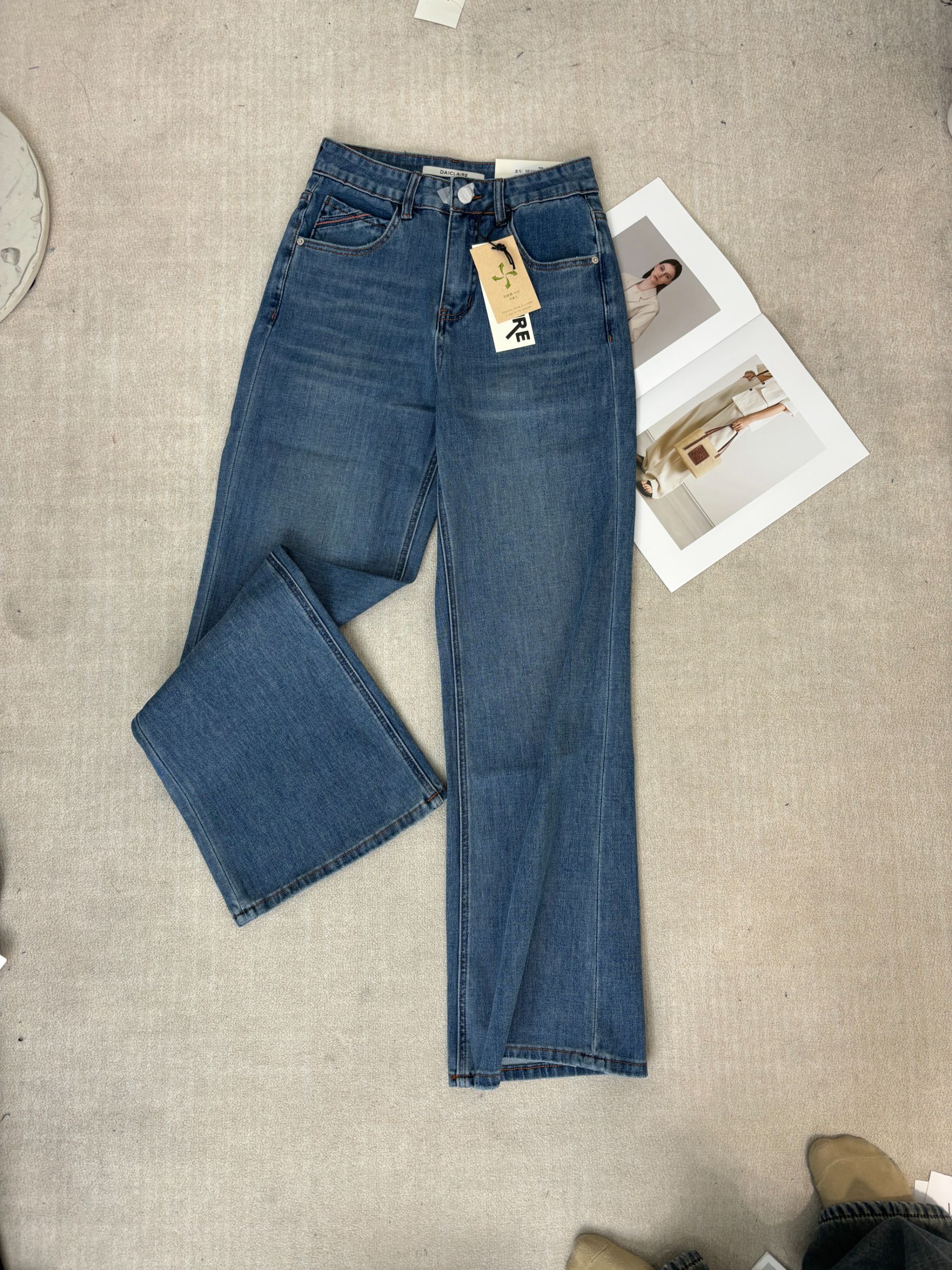 x【209】代98粉标四面弹窄版阔腿牛仔拖地裤~